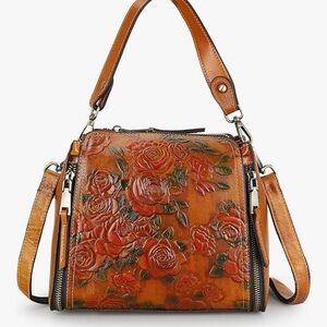 Floral Embossed Leather Handbag
